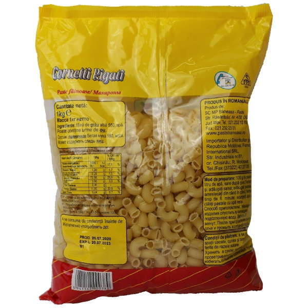 Paste Făinoase Cornetti Rigati BANEASA 1KG - imagine 2