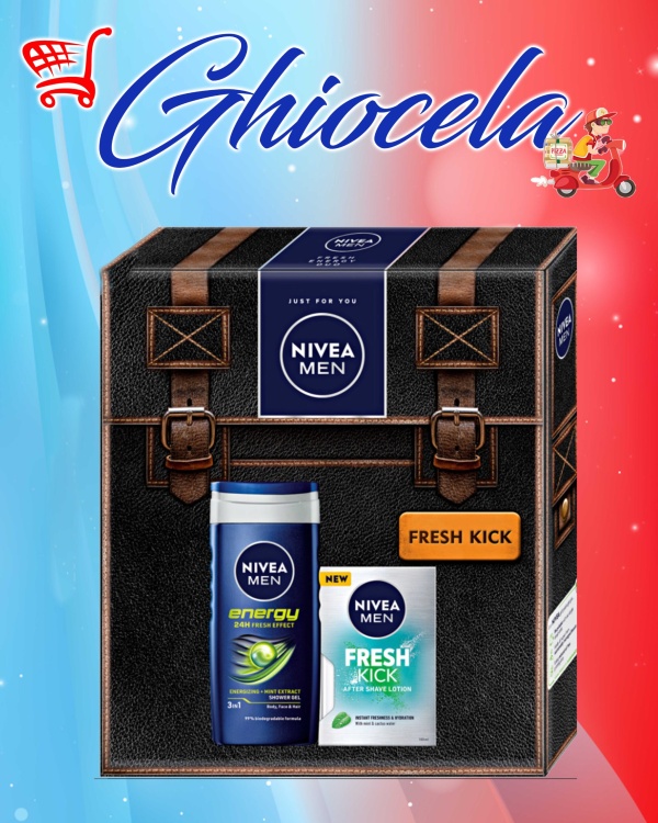 Nivea Men Fresh Energy Box: Lotiune dupa ras Nivea Men Fresh Kick 100 ml. + Gel de dus Nivea Men Energy 250 ml.